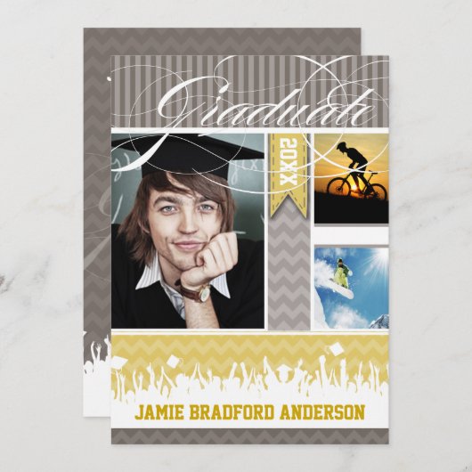 Geel Grijs Zig Zag Senior 3 Afbeeldingen Klasse Aankondiging (Voorkant / Achterkant)