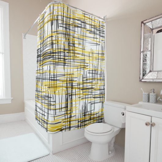'Geel grijs zwart krabbels' Douchegordijn (In situ)
