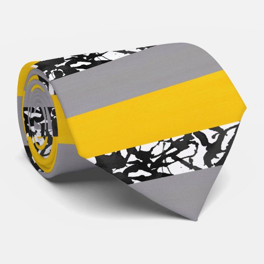 Geel Grijs Zwart-Wit Abstract Modern Stropdas (Opgerold)