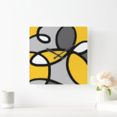 Geel grijs Zwart wit Abstract Vierkante Klok (Huis)