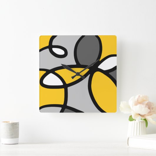 Geel grijs Zwart wit Abstract Vierkante Klok (Huis)