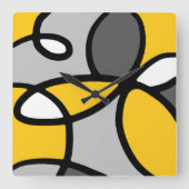 Geel grijs Zwart wit Abstract Vierkante Klok (Voorkant)