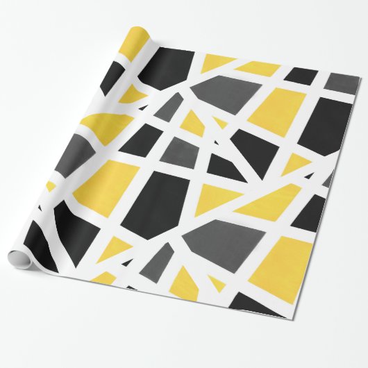 Geel Grijs Zwart Wit Geometrisch Abstract Cadeaupapier (Uitgerold)