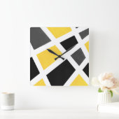 Geel grijs zwart wit geometrisch vierkante klok (Huis)
