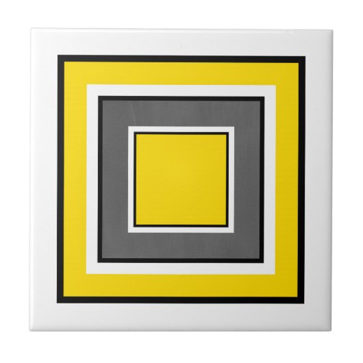 Geel Grijs Zwart Wit Vierkantjes Tegeltje (Voorkant)