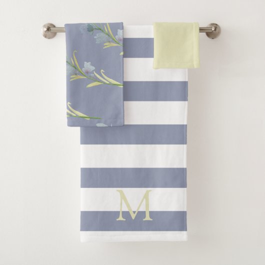 Geel & Grijsblauw Waterverf Monogram Bad Handdoek (Insitu)