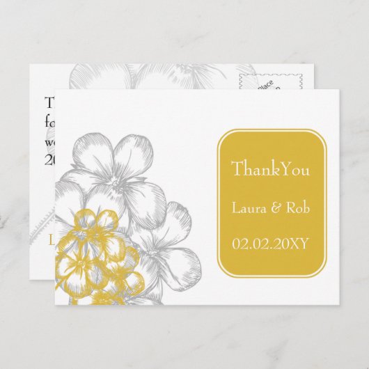 geel-grijze bloemenbruiloft Bedankt Briefkaart (Voorkant / Achterkant)
