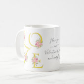 Geel, grijze bloemige liefdestypografische Valenti Koffiemok (Voorkant links)