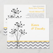 Geel, grijze Floral, Chevron Wedding Invite Kaart (Voorkant / Achterkant)