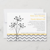 Geel, grijze Floral, Chevron Wedding Invite Kaart (Achterkant)