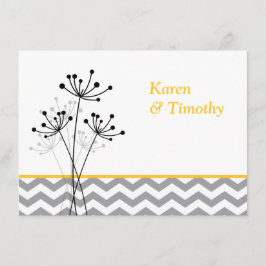 Geel, grijze Floral, Chevron Wedding Invite Kaart