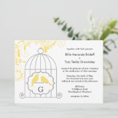 Geel grijze liefde Birdcage Weddenschap Monogram Kaart (Staand voorkant)