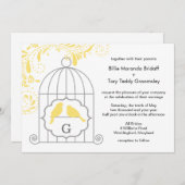 Geel grijze liefde Birdcage Weddenschap Monogram Kaart (Voorkant / Achterkant)