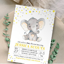 Geel Grijze Neutrale Stip Olifant Baby Shower