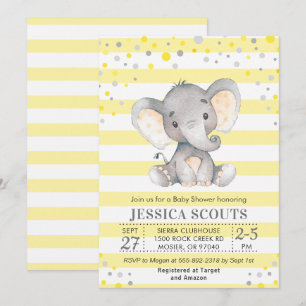 Geel Grijze Neutrale Stip Olifant Baby Shower Kaart