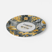 Geel + Grijze Waterverf Monogram bruiloft Papieren Bordje (Gekanteld)