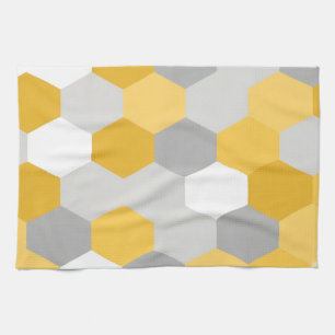 Geel Grijze Zeshoek Geometrisch Patroon Theedoek
