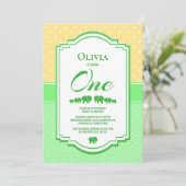 Geel Groen 1e Verjaardagsfeest Kaart (Staand voorkant)