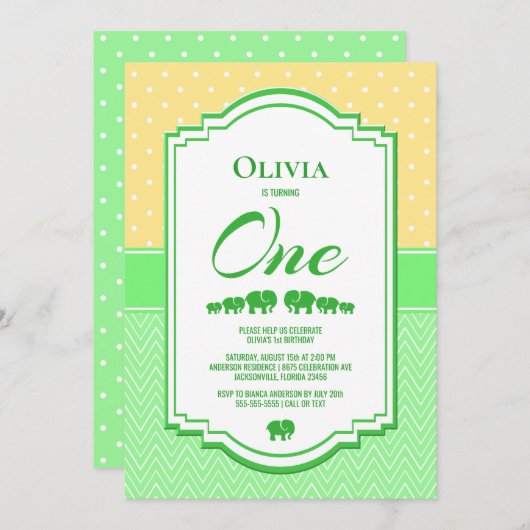 Geel Groen 1e Verjaardagsfeest Kaart (Voorkant / Achterkant)