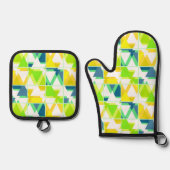 Geel groen abstract ovenwant & pannenlap set (Voorkant)