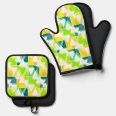 Geel groen abstract ovenwant & pannenlap set (Voorkant / Achterkant)