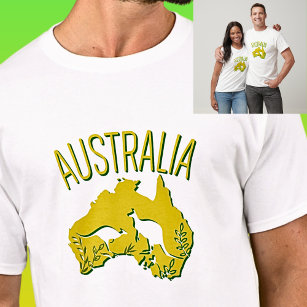 Geel Groen Australië Kaart met Kangoeroes op Licht T-shirt