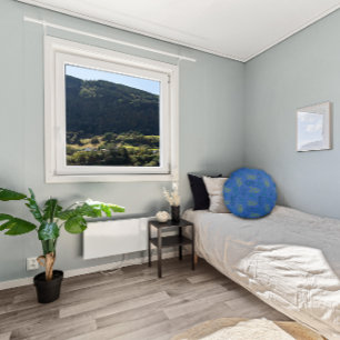 Geel groen blad patroon blauw rond kussen