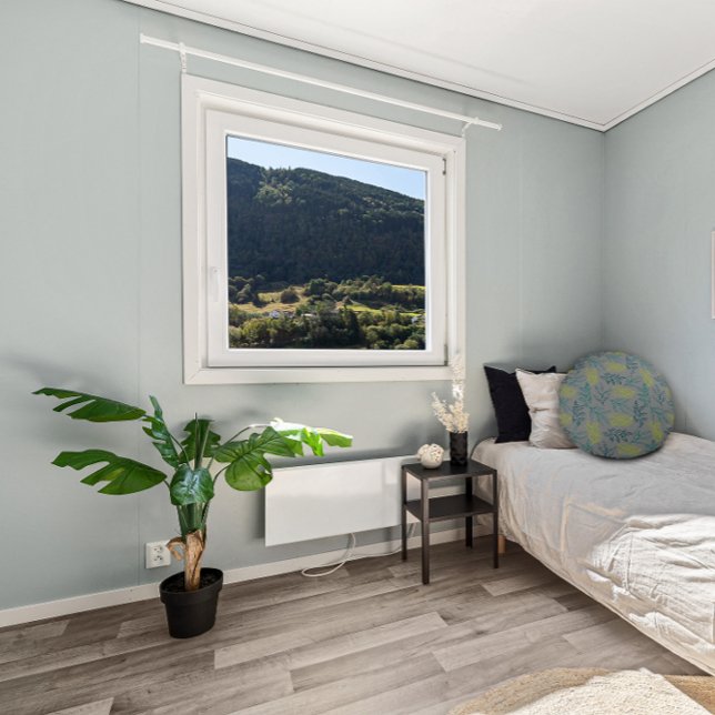 Geel groen blad patroon grijs rond kussen (Creator heeft geüpload)