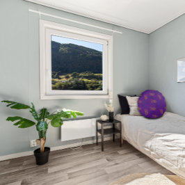 Geel groen blad patroon paarse rond kussen