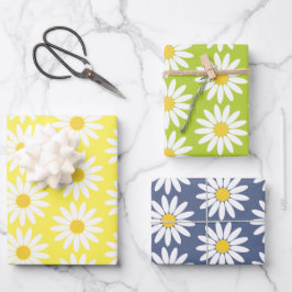 Geel Groen Blauw Daisy Inpakpapier Vel