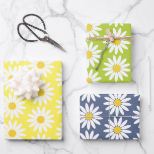 Geel Groen Blauw Daisy Inpakpapier Vel