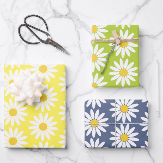 Geel Groen Blauw Daisy Inpakpapier Vel (Voorkant)