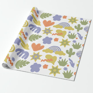 Geel Groen Blauw en Oranje Met de Hand Getekende B Cadeaupapier