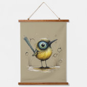 Geel Groen Blauw en Zwart Abstract Mad Bird Hangend Wandkleed (Voorkant)