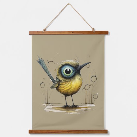 Geel Groen Blauw en Zwart Abstract Mad Bird Hangend Wandkleed (Voorkant)