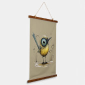 Geel Groen Blauw en Zwart Abstract Mad Bird Hangend Wandkleed (Gebogen)