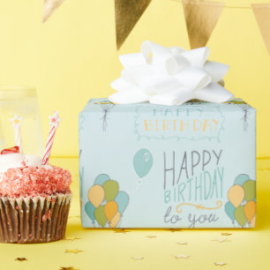 Geel Groen Blauw Gelukkige Verjaardagsballonnen Cadeaupapier