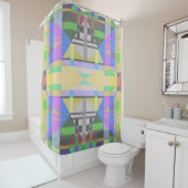 Geel Groen Blauw Paars Geometrisch Douchegordijn (In situ)