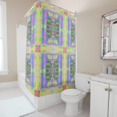 Geel Groen Blauw Paars Geometrisch Douchegordijn (In situ)