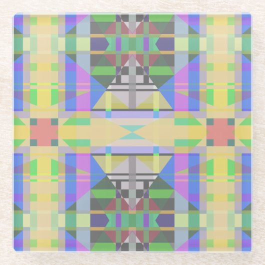 Geel Groen Blauw Paars Geometrisch Glazen Onderzetter (Voorkant)