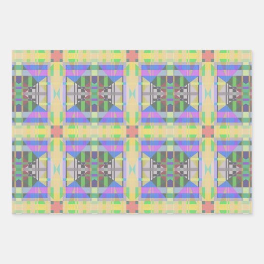 Geel Groen Blauw Paars Geometrisch Inpakpapier Vel (Voorkant)