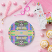 Geel Groen Blauw Paars Geometrisch Papieren Bordje (Feest)