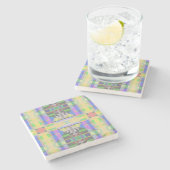 Geel Groen Blauw Paars Geometrisch Stenen Onderzetter (Zijkant)