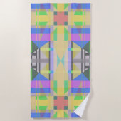 Geel Groen Blauw Paars Geometrisch Strandlaken (Voorkant)