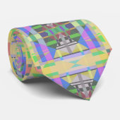 Geel Groen Blauw Paars Geometrisch Stropdas (Opgerold)