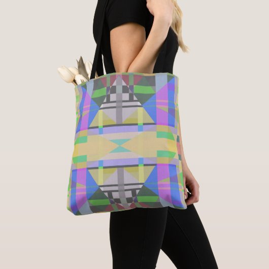 Geel Groen Blauw Paars Geometrisch Tote Bag (Dichtbij)