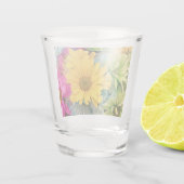Geel Groen Blauw Roze Daisies - Shot Glas (Achterkant)
