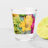 Geel Groen Blauw Roze Daisies - Shot Glas (Voorkant)
