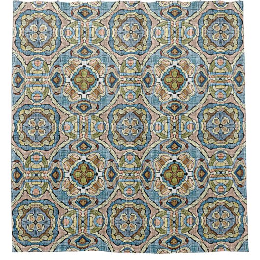 Geel Groen Blauwgroen Blauw Oranje Tribal Kunst Douchegordijn (Voorkant)