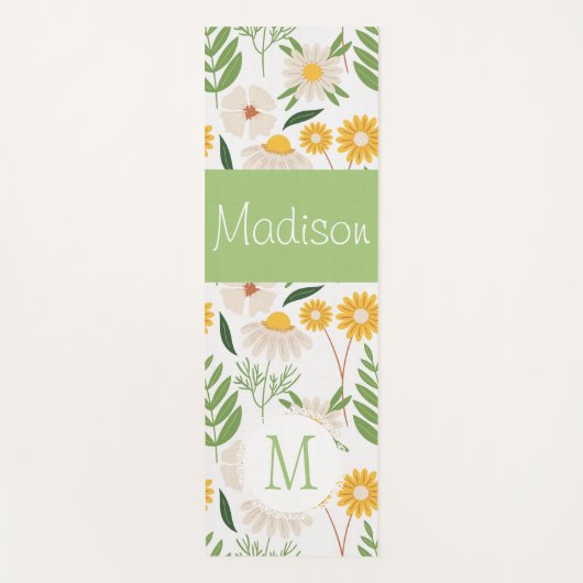 Geel Groen Bloemen Meisje Trendy Monogram Yoga Mat (Voorkant)